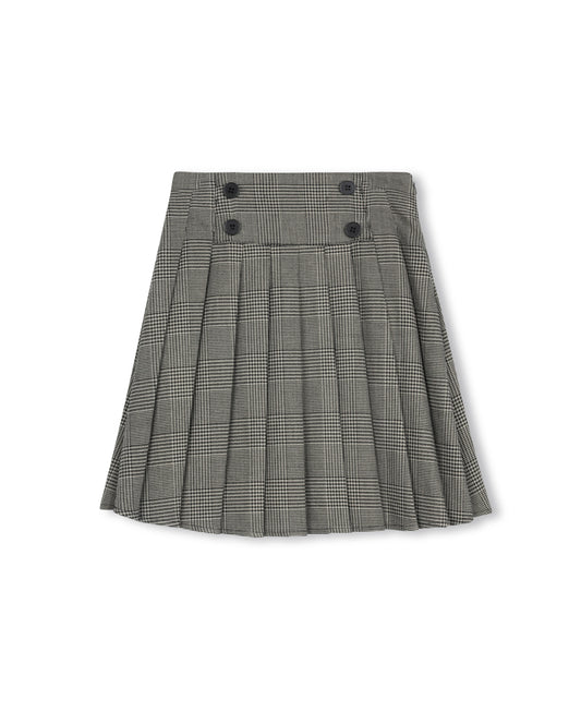 ONE CHILD GREY PLAID DOUBLE BREASTED PLEAT SKIRT