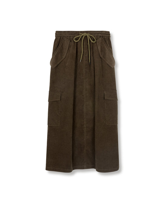 VIBE GREEN CORDUROY DRAWSTRING CARGO POCKET SKIRT