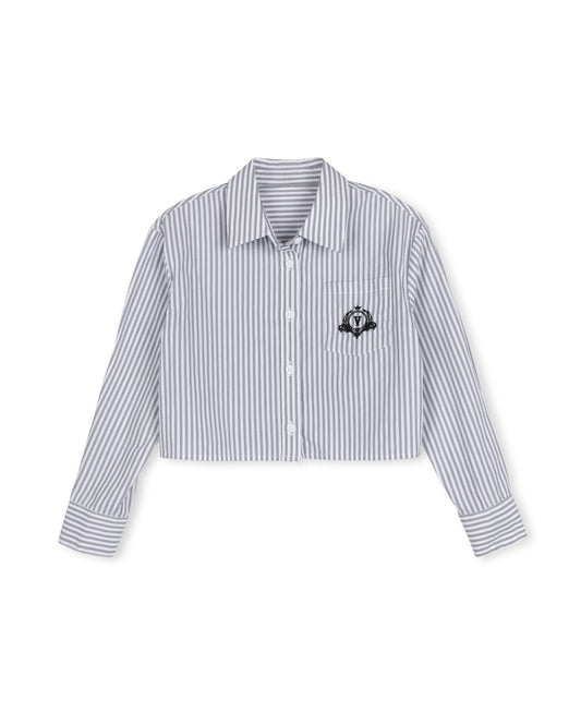 VIBE GREY STRIPED EMBLEM POCKET SHIRT