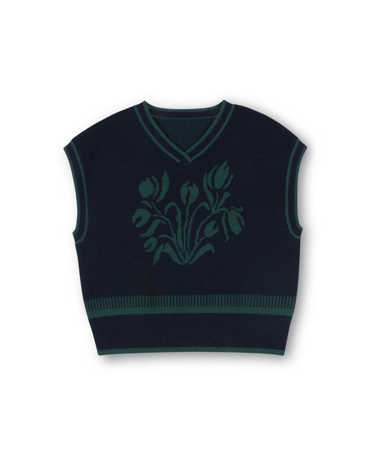 VIBE NAVY V-NECK JACQUARD SWEATER VEST