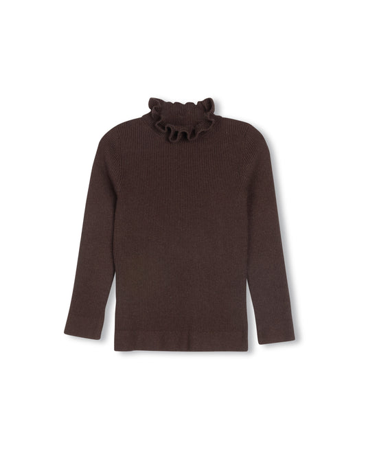 ONE CHILD BROWN RUFFLE COLLAR SWEATER