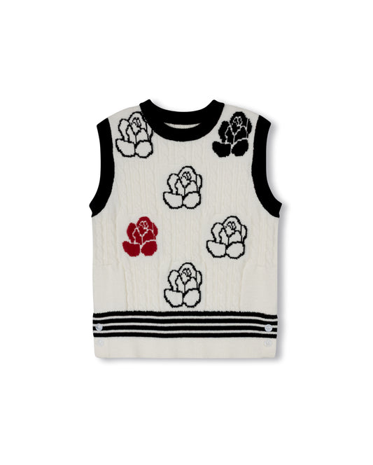 VIBE WHITE FLOWER PRINT CABLE KNIT VEST