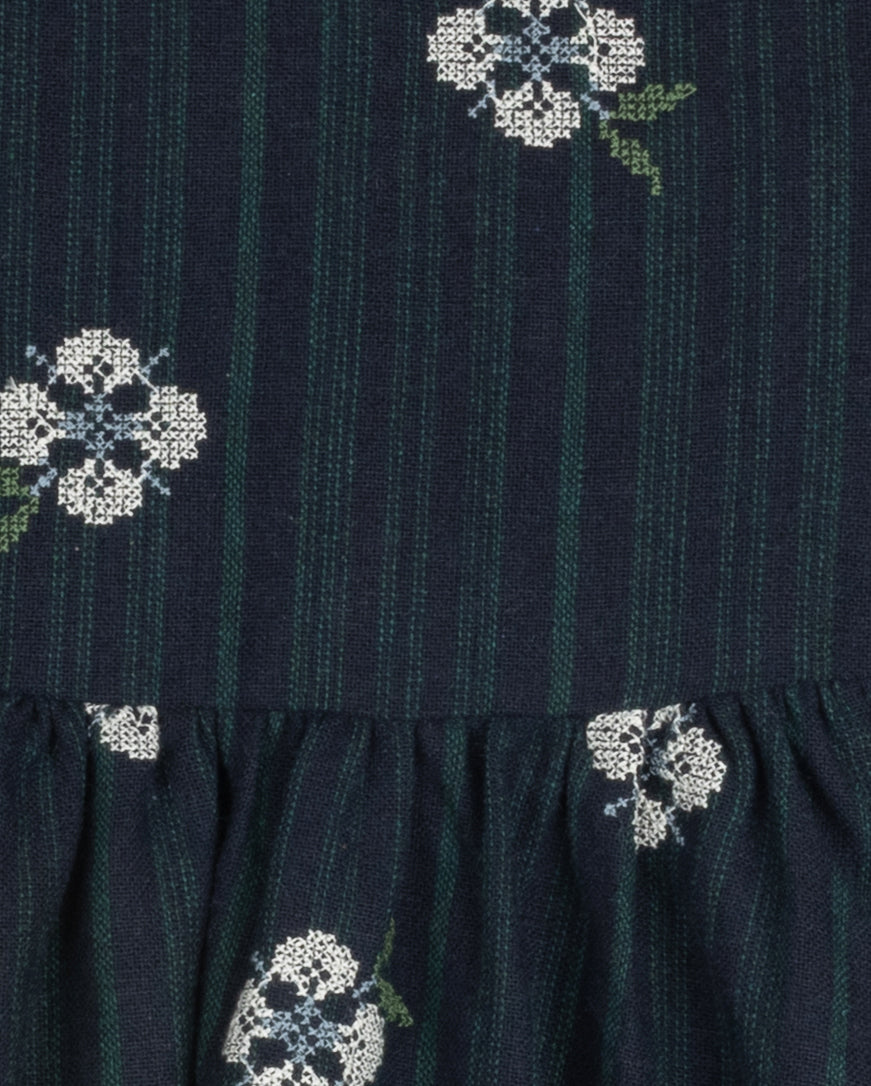 ONE CHILD NAVY FLORAL BUNCH PLEAT DRESS