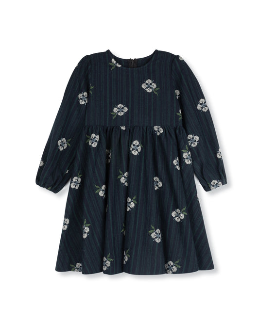 ONE CHILD NAVY FLORAL BUNCH PLEAT DRESS