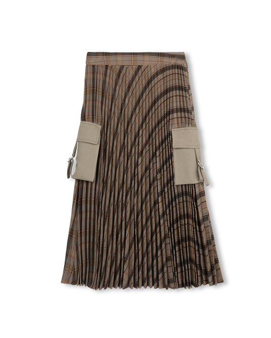 VIBE BROWN PLAID ACCORDIAN PLEAT MIDI SKIRT