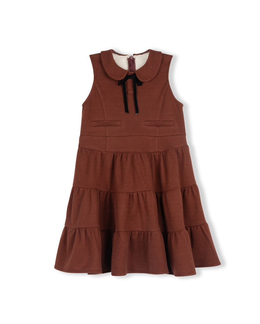 LILOU RUST WOOL TIERED RIBBON JUMPER