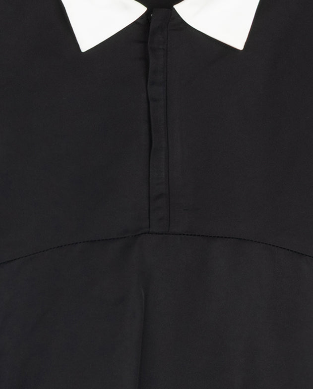 LILOU BLACK TAFFETA COLLARED RUFFLE HEM DRESS