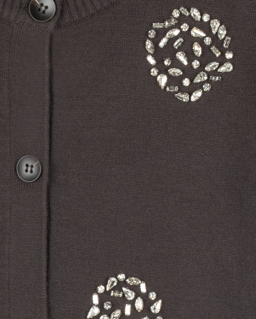 TUSTELLO GREY SCATTERED RHINESTONE CARDIGAN