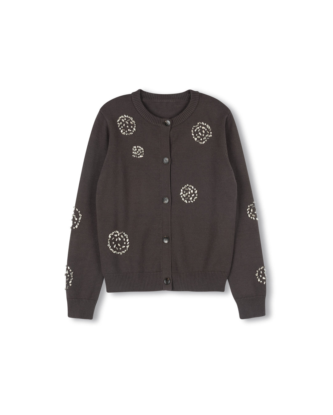 TUSTELLO GREY SCATTERED RHINESTONE CARDIGAN