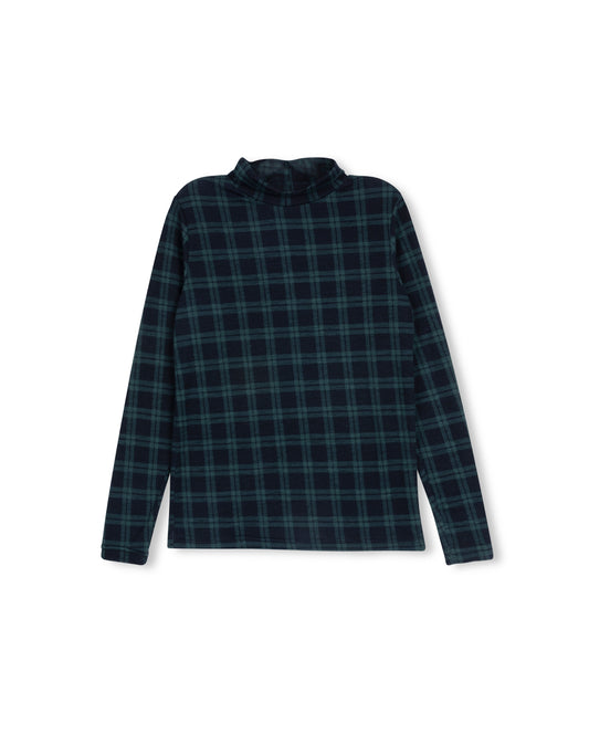 HELLO YELLOW HUNTER GREEN PLAID PRINT TURTLENECK