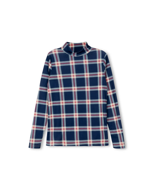 HELLO YELLOW NAVY PLAID PRINT TURTLENECK