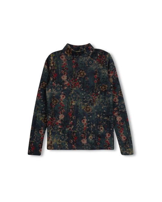 HELLO YELLOW DEEP FLORAL PRINT TURTLENECK