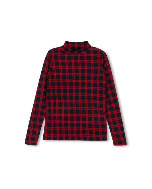 HELLO YELLOW RED PLAID PRINT TURTLENECK