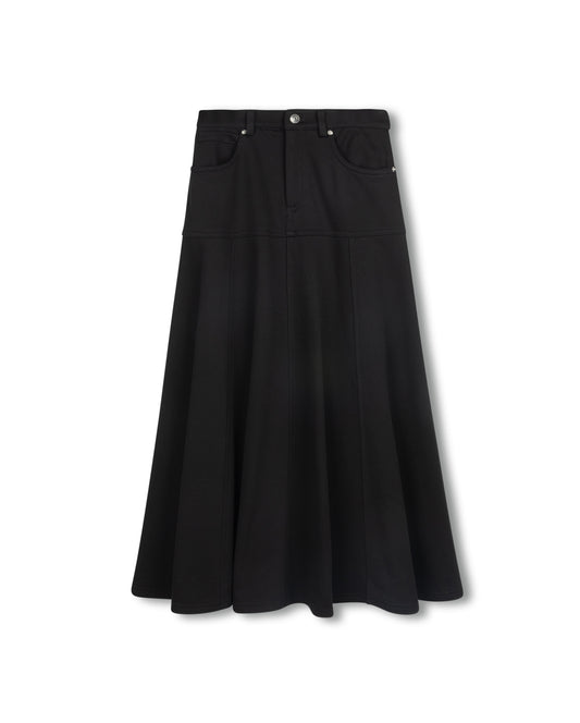 VIBE BLACK SWEATSHIRT FLYFRONT MIDI SKIRT