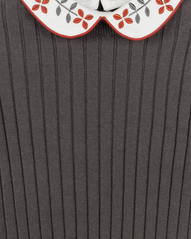 ONE CHILD CHARCOAL RIBBED KNIT COLLAR SWEATER