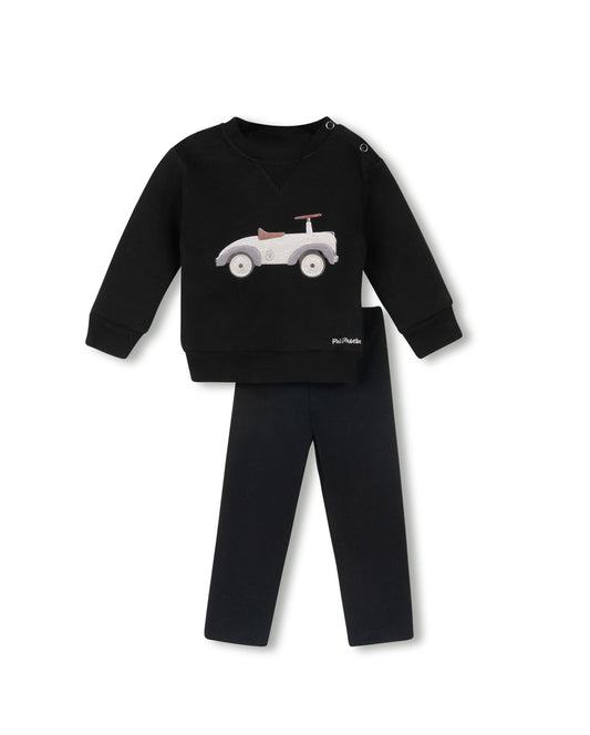 PHIL AND PHOEBE BLACK CAR PATCH SWEATSHIRT SET