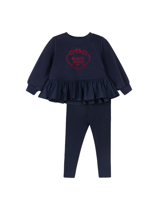 HELLO YELLOW NAVY RUFFLE HEM SWEATSHIRT SET