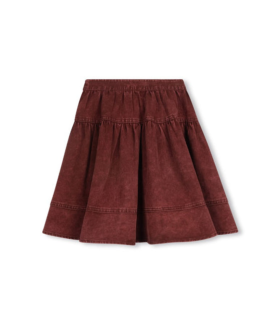HELLO YELLOW BURGUNDY DENIM SEAM SKIRT