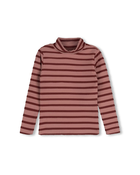 HELLO YELLOW BURGUNDY LAYERED STRIPE TURTLENECK