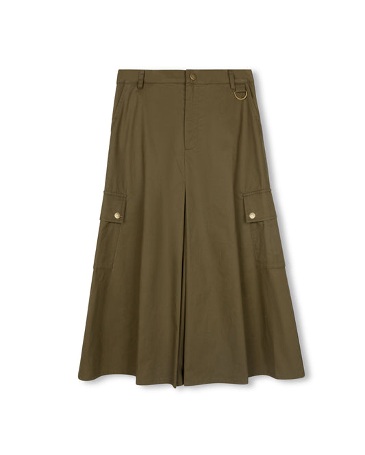 VIBE OLIVE GREEN FRONT KICK PLEAT POCKET SKIRT