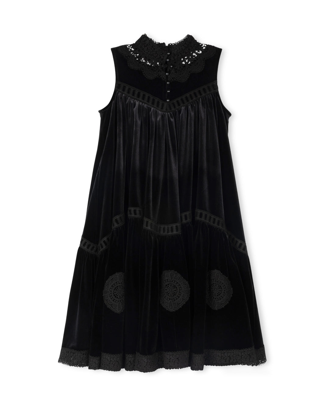 LILOU BLACK VELOUR LACE COLLAR DRESS