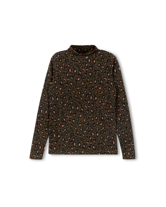 VIBE OLIVE GREEN LEOPARD PRINT MOCKNECK