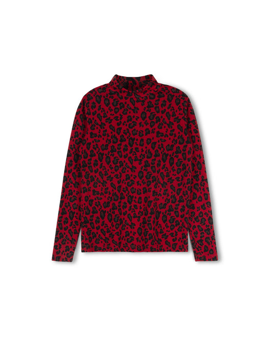 VIBE RED LEOPARD PRINT MOCKNECK