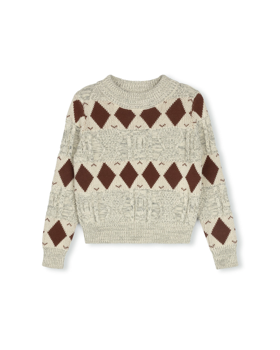 HARPER JAMES GREY DIAMOND DESIGN CABLE KNIT SWEATER