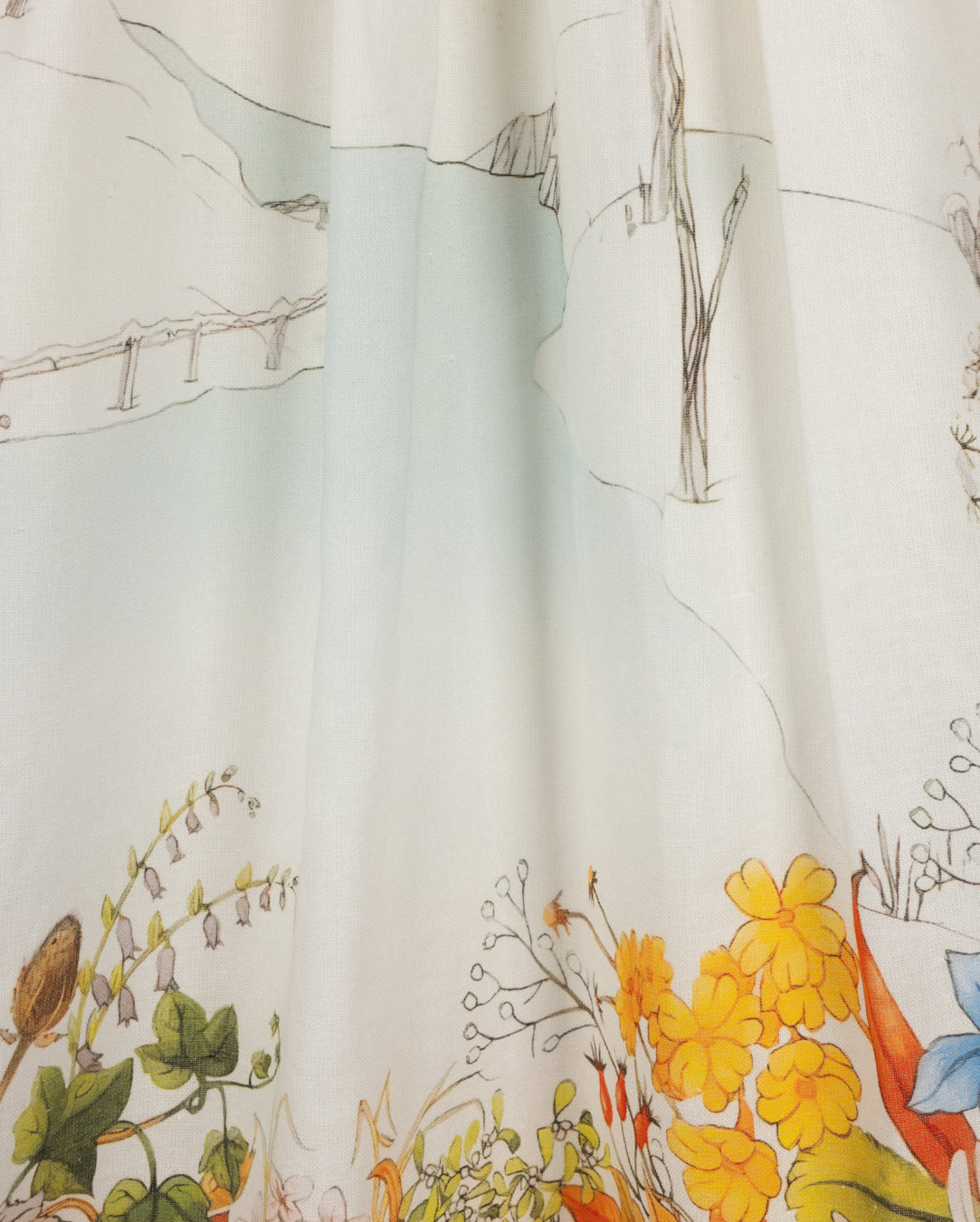 LILOU IVORY FLORAL LINEN PETER PAN COLLAR DRESS