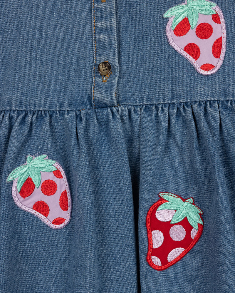 HELLO YELLOW DENIM APPLIQUE DRESS