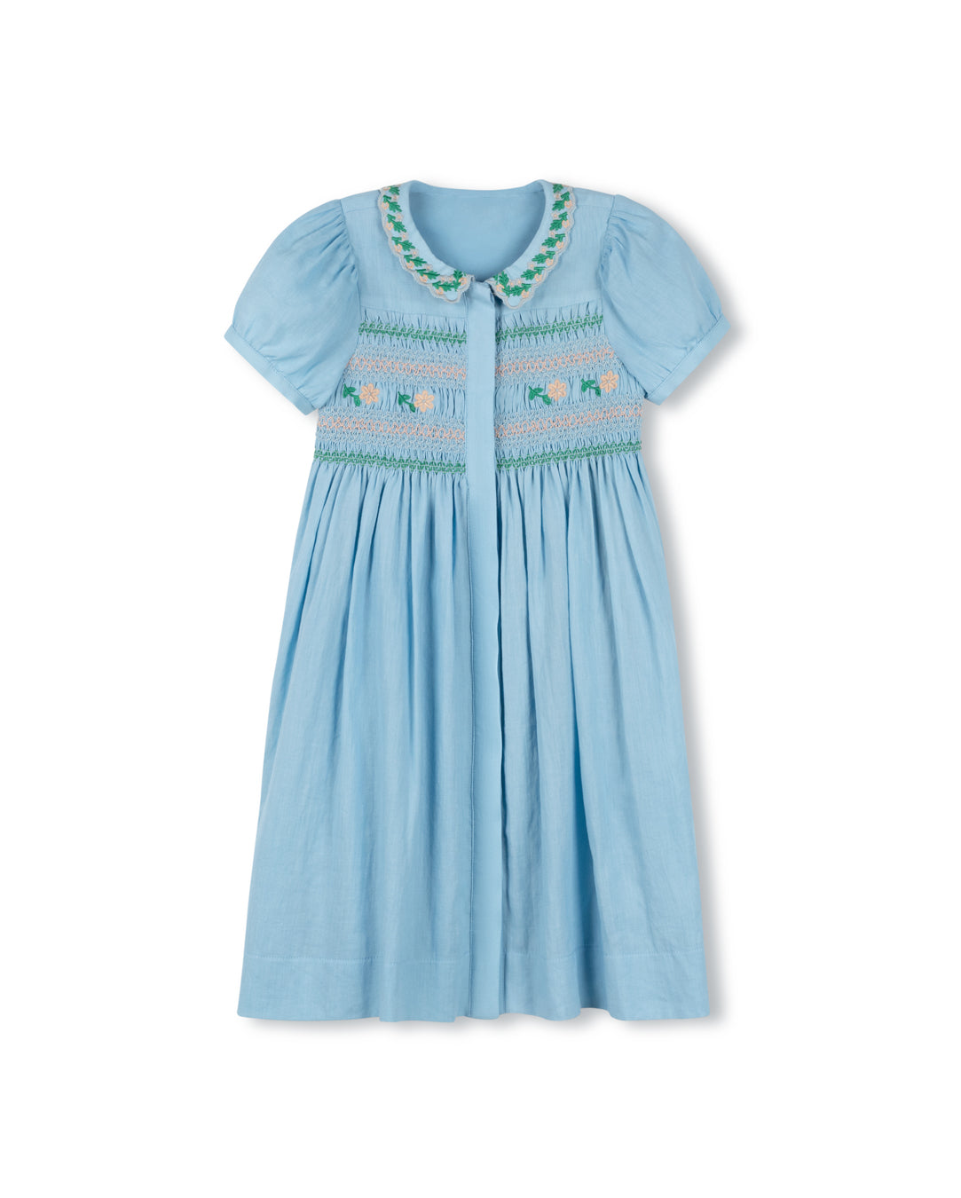 Papillon Light Blue Embroidered Smock Detail Dress 6 / Light Blue
