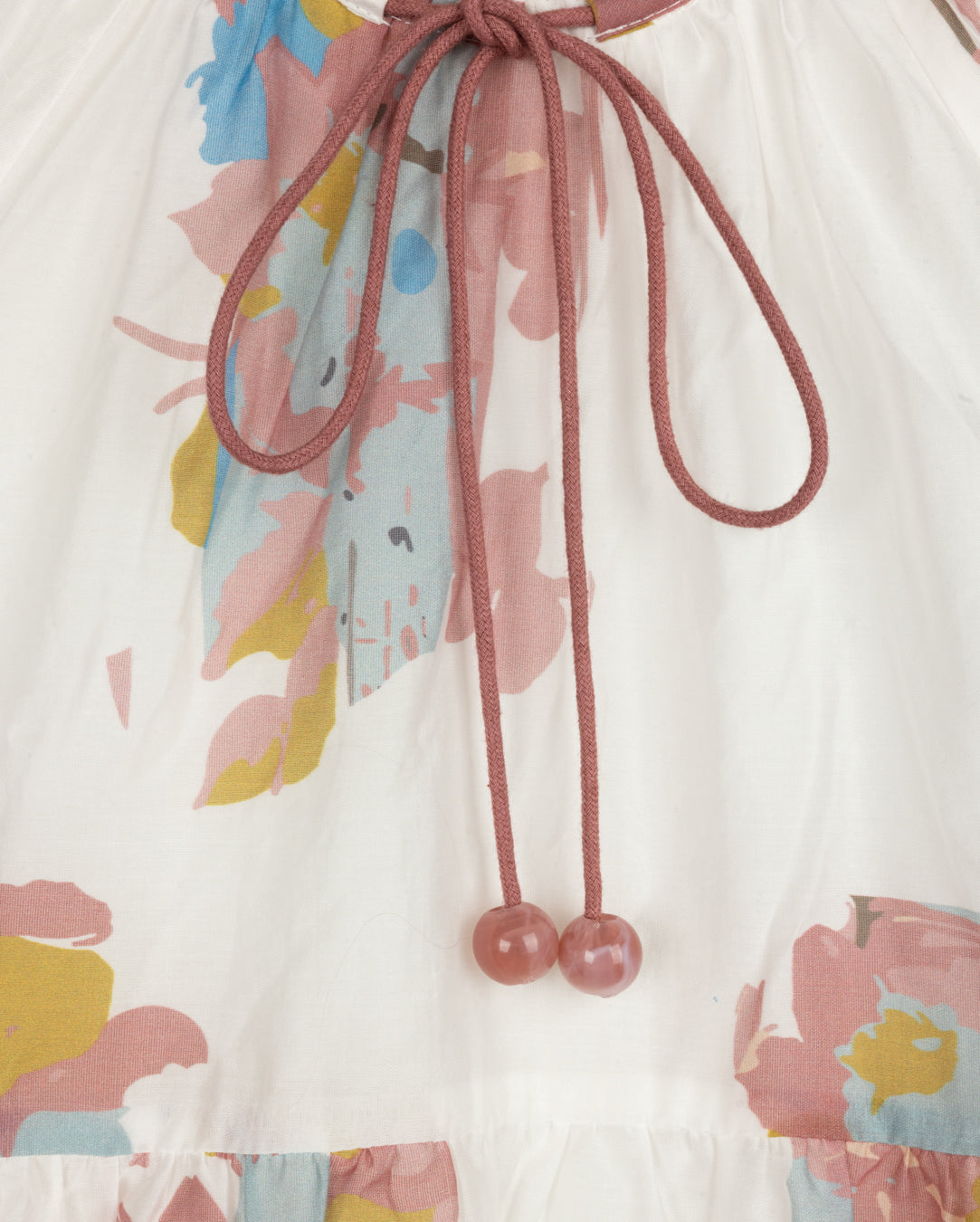 MINIMAL WHITE/MAUVE FLORAL TIERED TASSEL DRESS