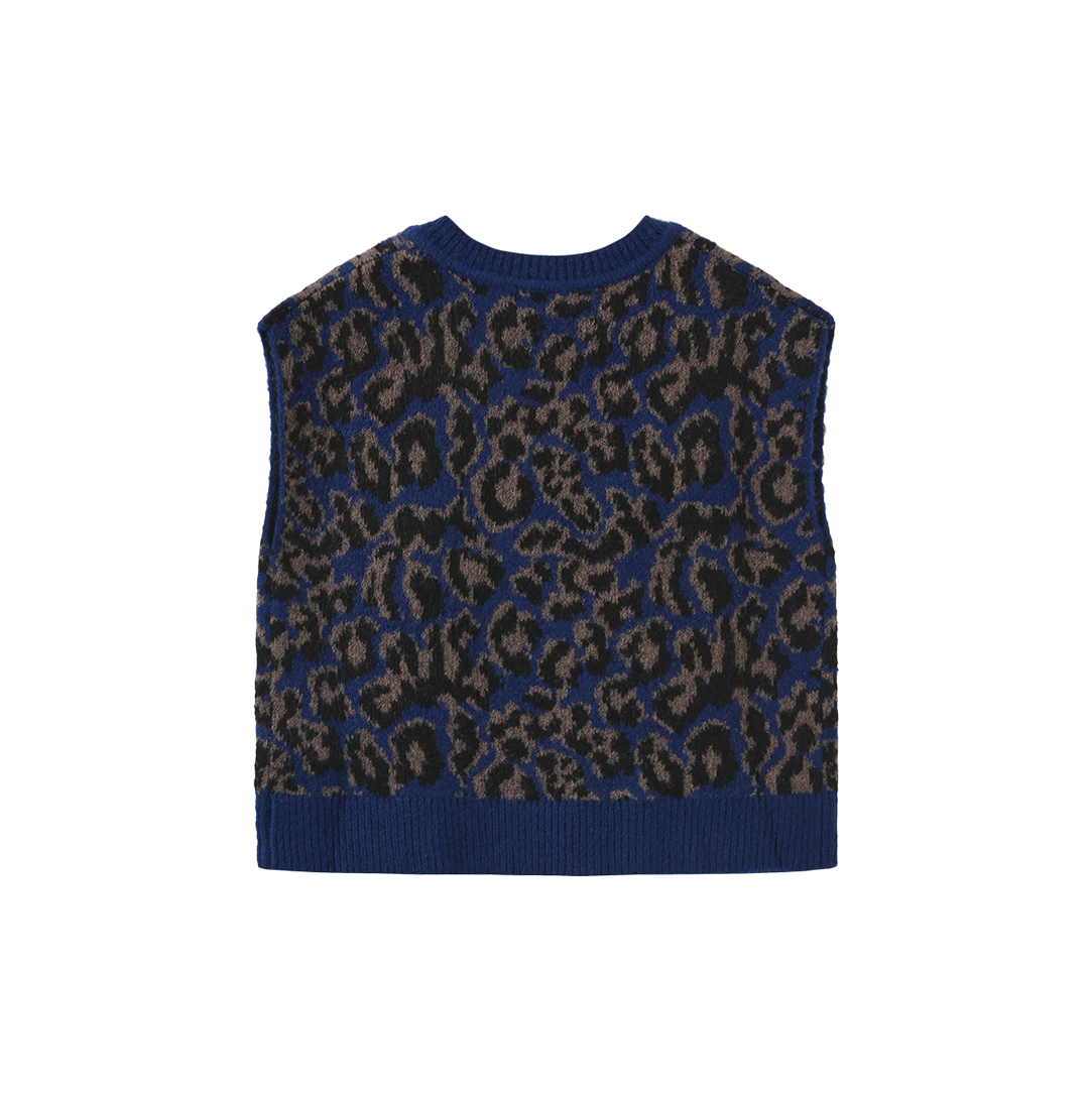 PHIL AND PHOEBE BLUE LEOPARD KNIT VEST