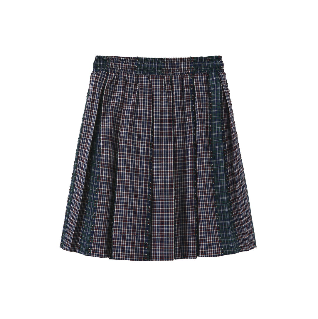 HELLO YELLOW NAVY/BURGUNDY PLAID PLEAT SKIRT