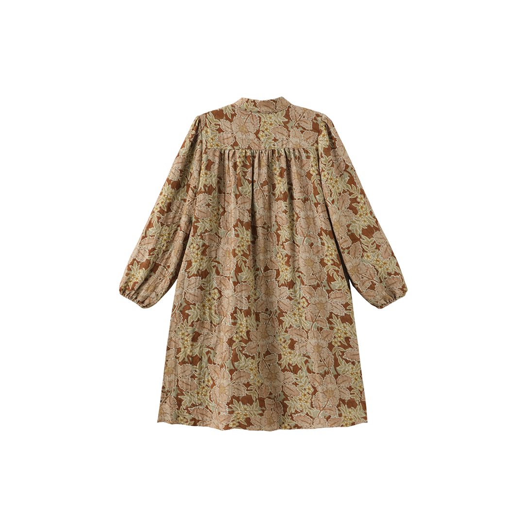 PAPILLON BROWN FLORAL BUTTON SMOCK DRESS