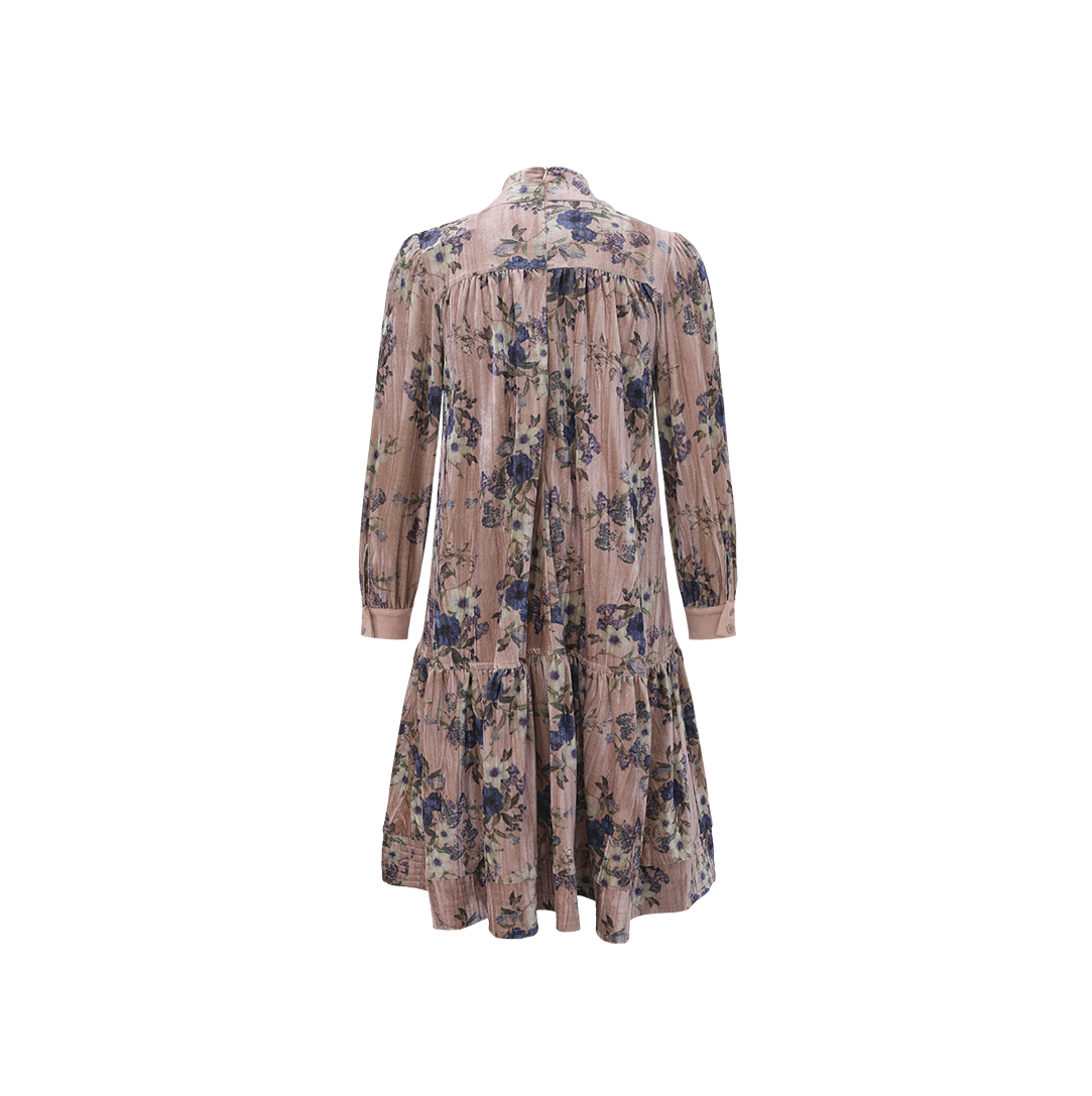 MINIMAL MAUVE VELVET FLORAL DROP WAIST DRESS