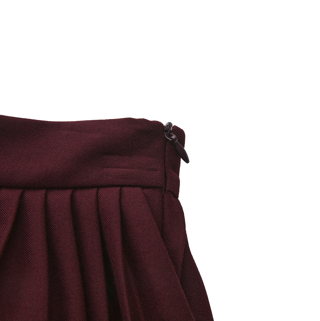 PAPILLON WINE WOOL PLEAT SKIRT