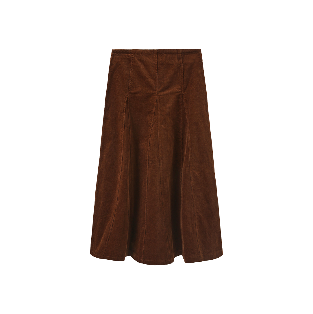 VIBE BROWN CORDUROY PANEL MIDI SKIRT