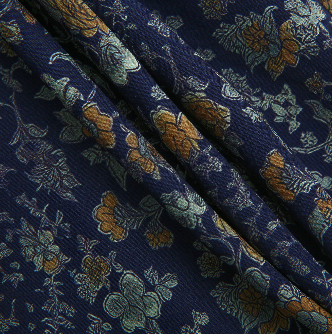 PHIL AND PHOEBE NAVY FLORAL POPLIN SMOCKED DRESS