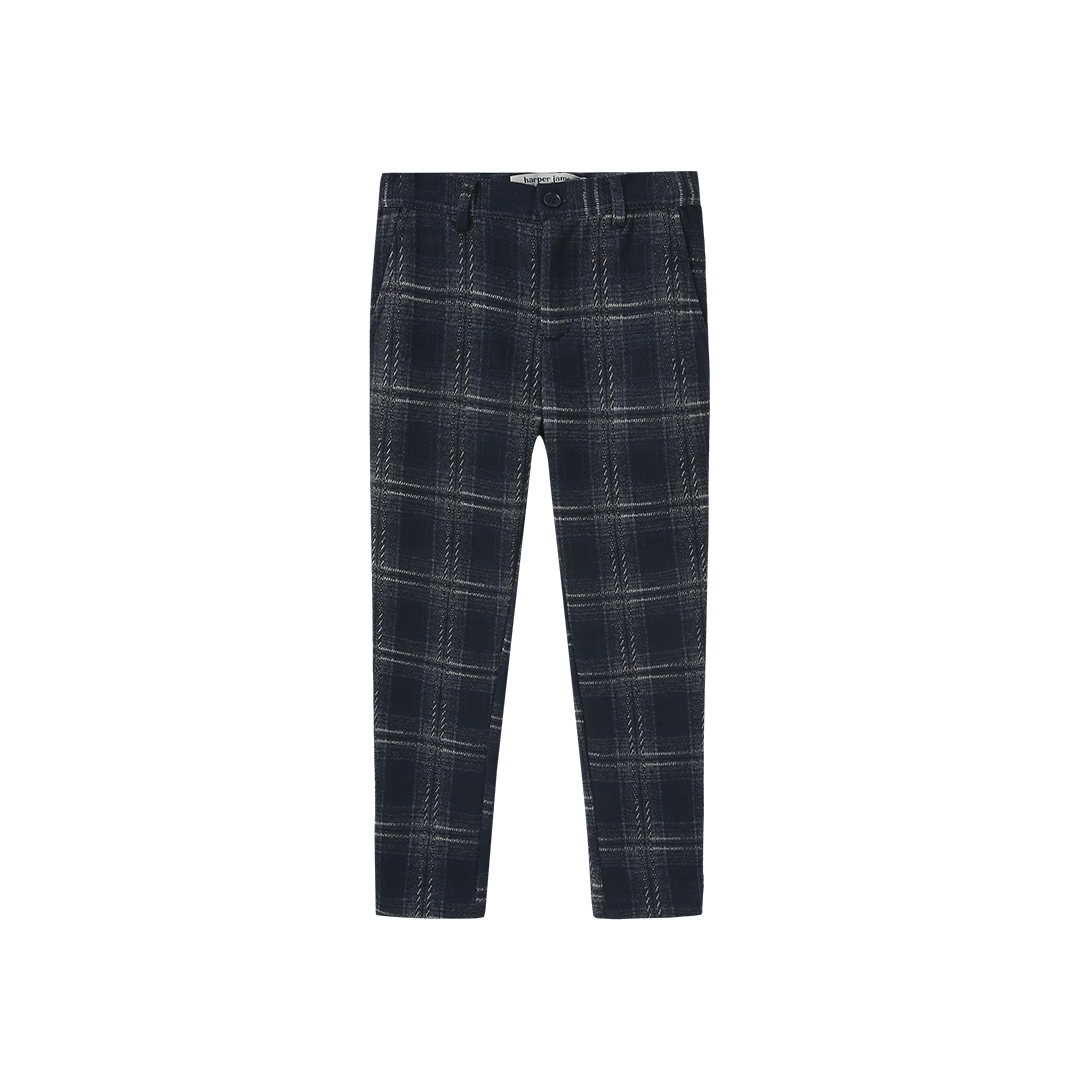 HARPER JAMES NAVY/GREY PLAID WOOL PANTS