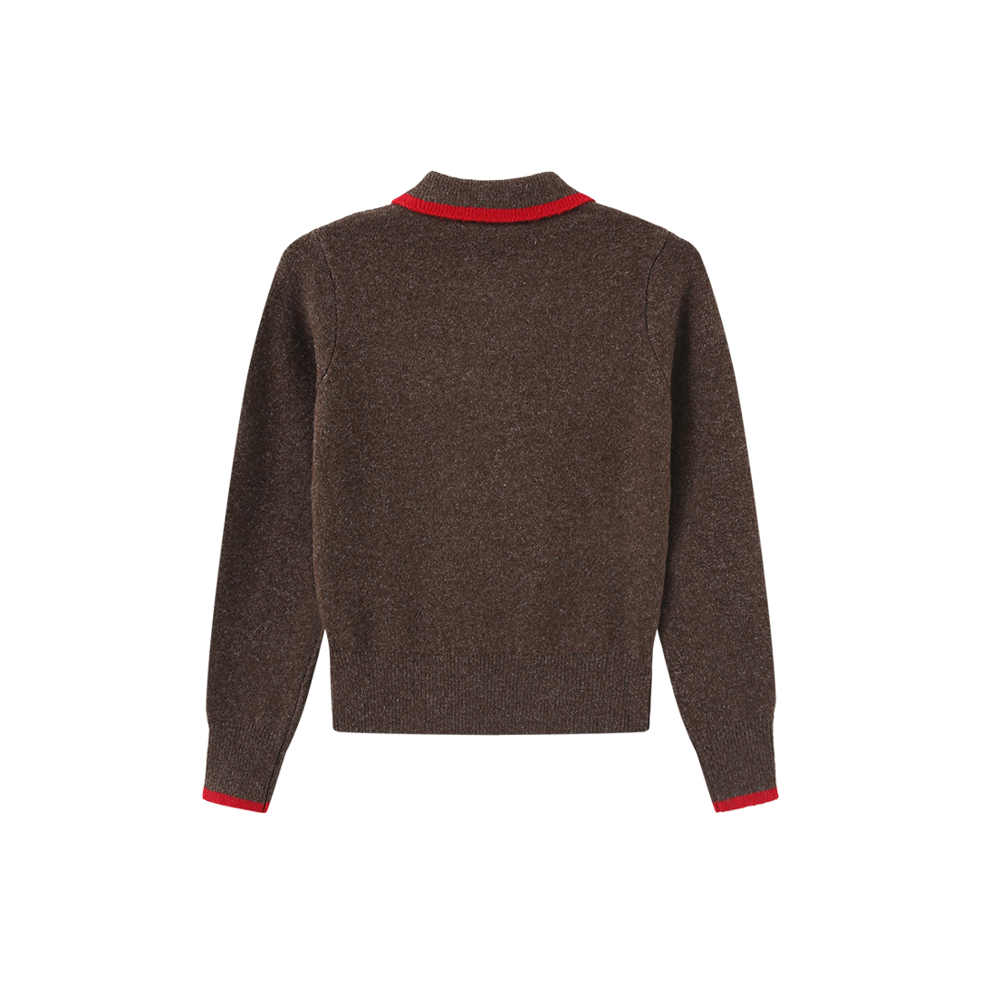VIBE BROWN KNIT COLLARED CREST SWEATER