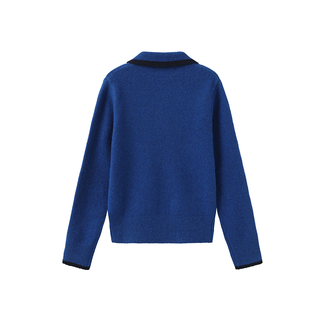 VIBE BLUE KNIT COLLARED CREST SWEATER