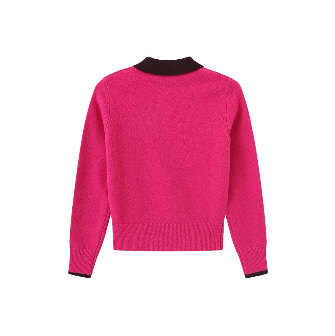VIBE PINK KNIT COLLARED CREST SWEATER