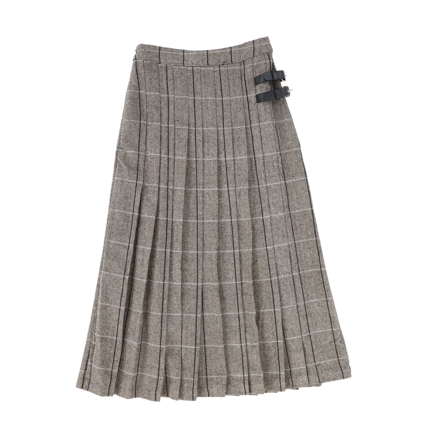 BAMBOO BLACK/WHITE GINGHAM PLEATED BUCKLE MAXI SKIRT