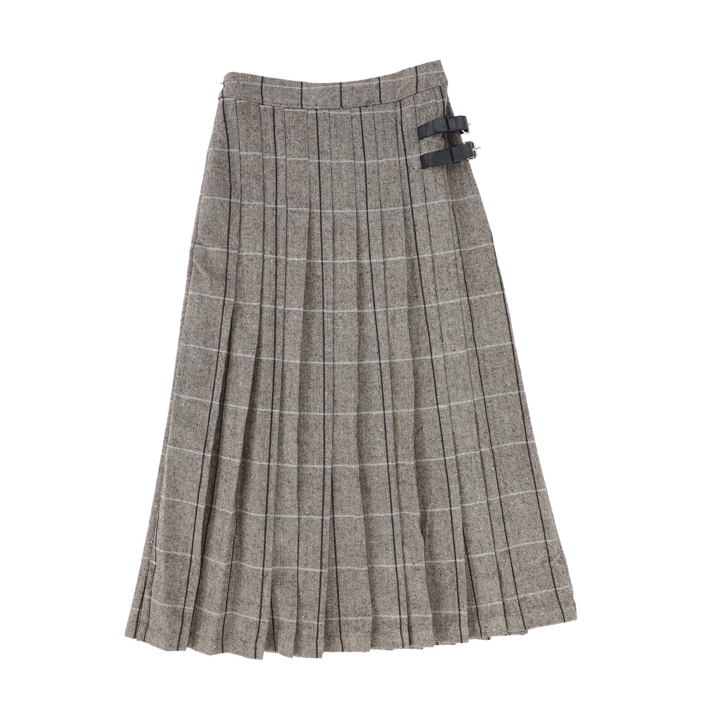BAMBOO BLACK/WHITE GINGHAM PLEATED BUCKLE MAXI SKIRT [Final Sale]