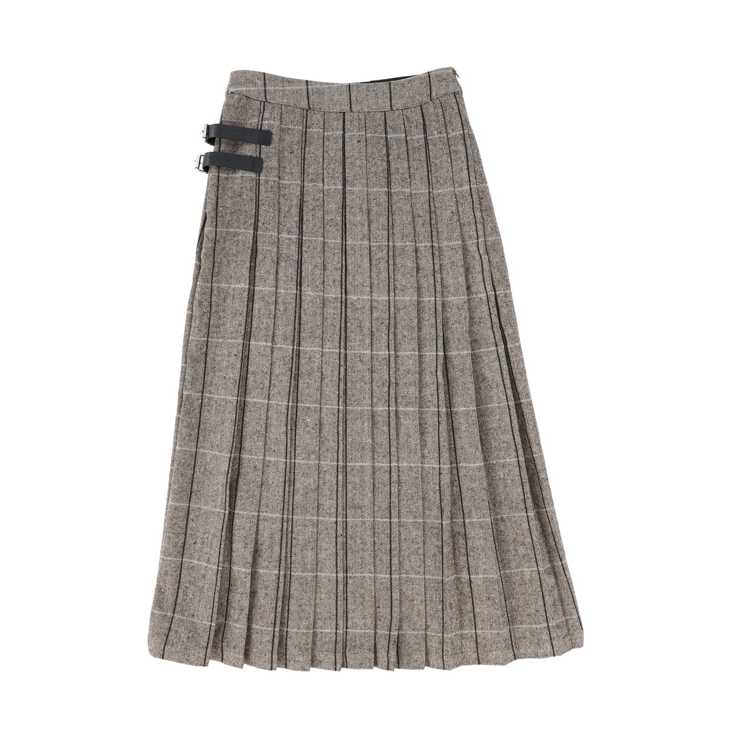 BAMBOO BLACK/WHITE GINGHAM PLEATED BUCKLE MAXI SKIRT