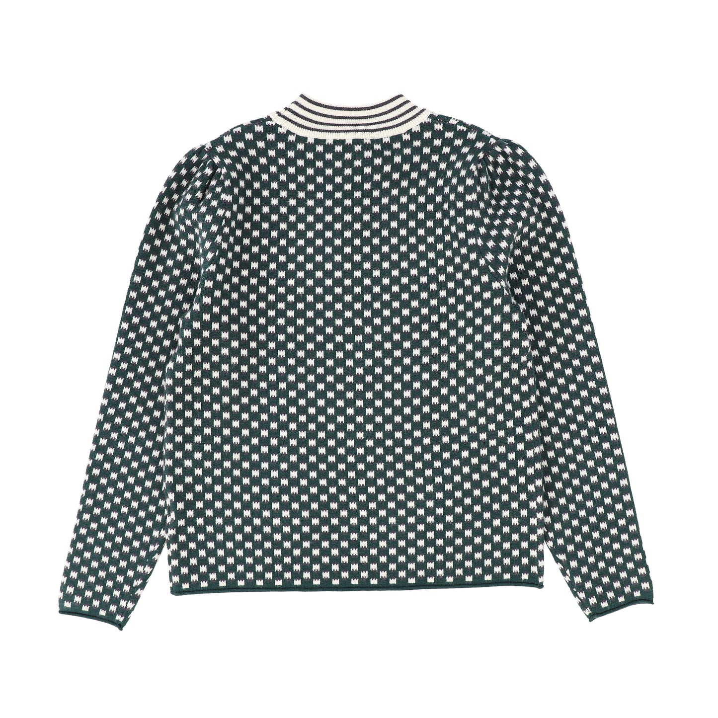 BAMBOO GREEN CHECKED PLEAT SLEEVE KNIT TOP [Final Sale]