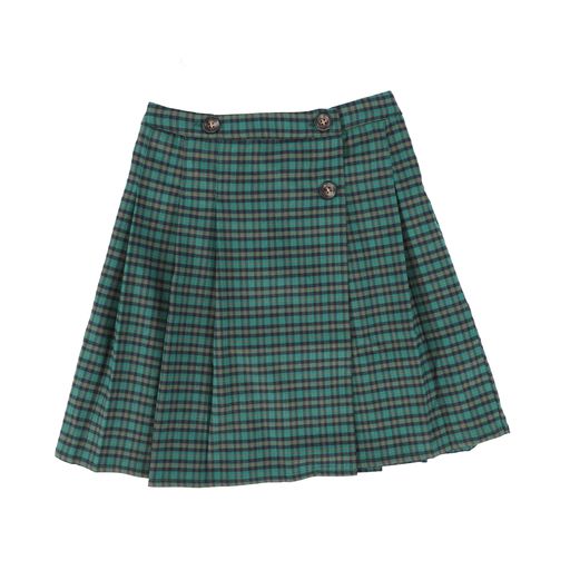 LILOU GREEN PLAID PLEAT BUTTON SKIRT