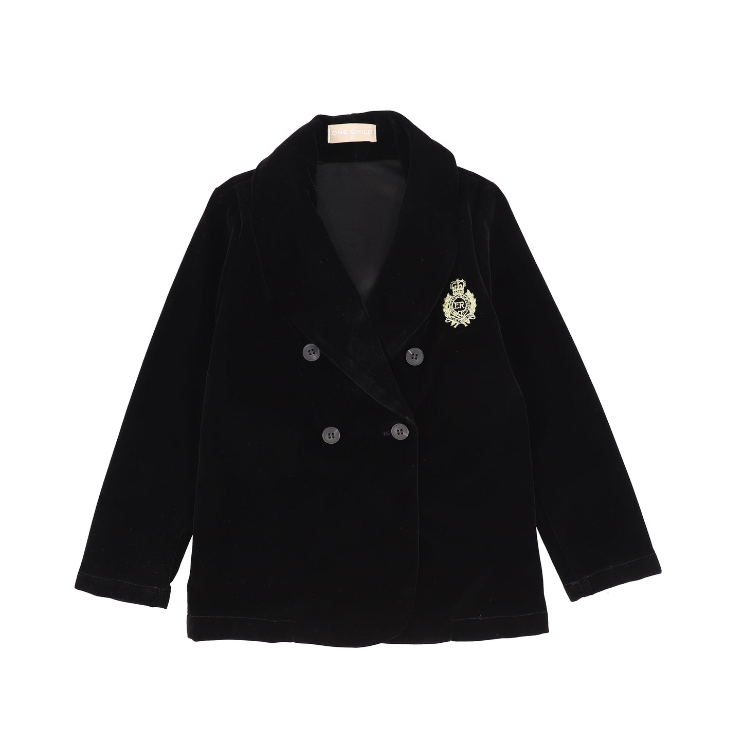 ONE CHILD BLACK VELVET EMBLEM BLAZER
