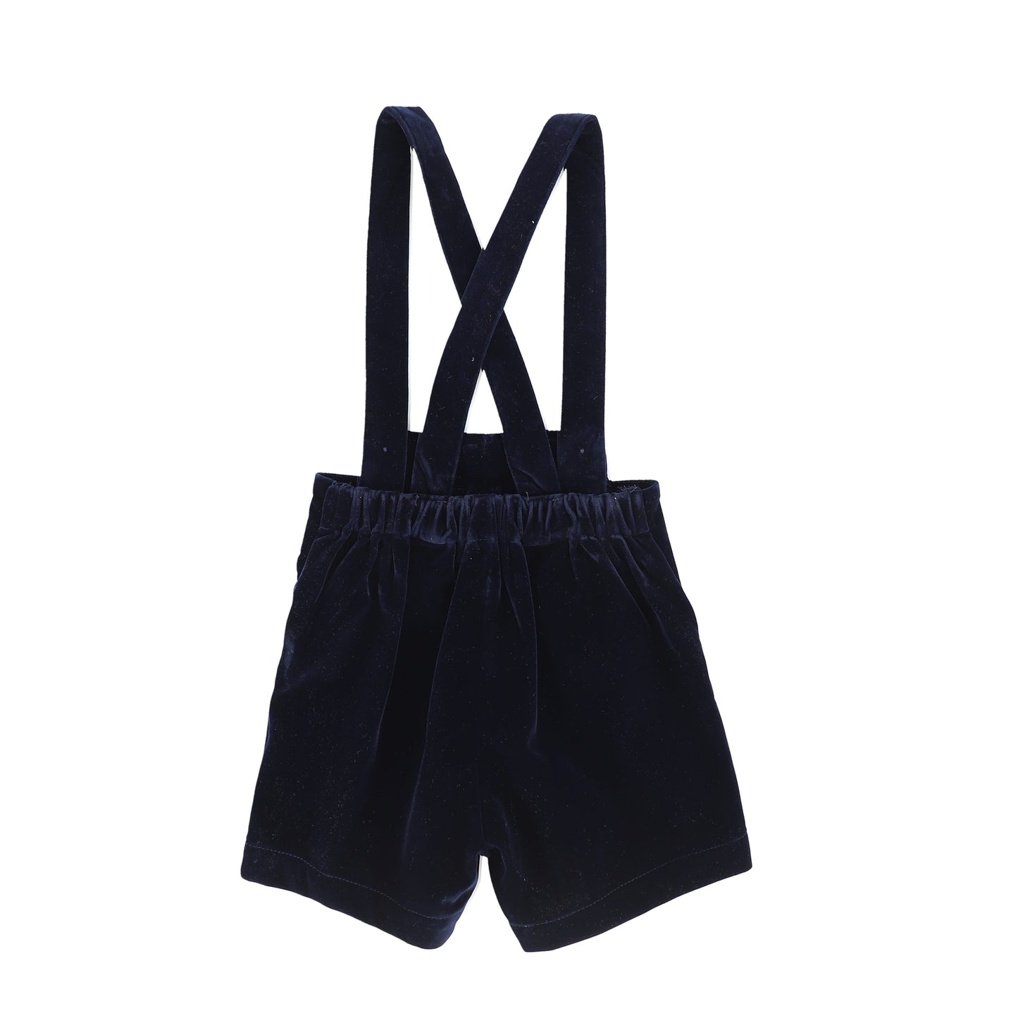 ONE CHILD NAVY VELVET BUTTON SUSPENDER SHORTS